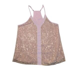 Womens Pink Sparkly Shimmer Racerback Tank Top M Clubwear Fairy Princess Stretch